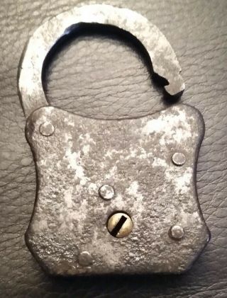 VINTAGE ANTIQUE EARLY 1900s RARE MILLER RUGBY PADLOCK LOCK NO KEY MADE IN USA 3