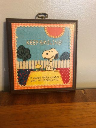 Vintage 1965 Peanuts Snoopy&Woodstock Hallmark “Keep Smiling” Wall Plaque Schulz 2