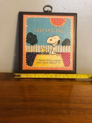 Vintage 1965 Peanuts Snoopy&Woodstock Hallmark “Keep Smiling” Wall Plaque Schulz 3