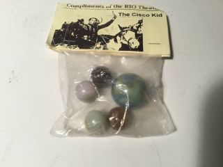 Vintage Marbles,  In Pkg 1 Shooter & 4 Marbles,  The Cisco Kid