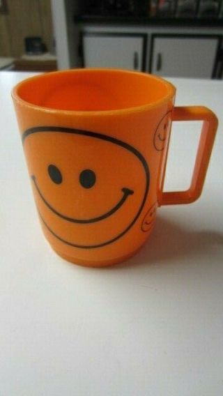 Vintage Deka Orange Smiley Face / Smile Face Hard Plastic Mug / Cup