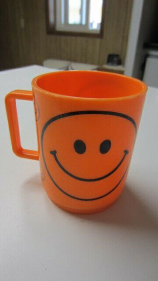 Vintage Deka Orange Smiley Face / Smile Face Hard Plastic Mug / Cup 3