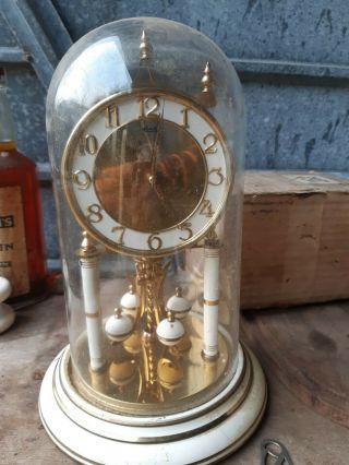 Vintage Kundo Anniversary Clock - For Tlc,  With Glass Dome And Key