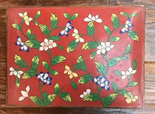 Small Chinese Cloisonne Red Enamel Floral Designed Stamp Jar Box 1.  5x6.  5x4.  5”