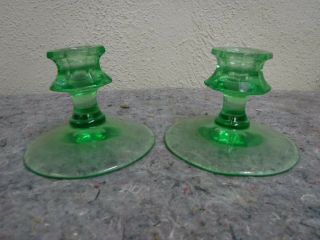 Vintage Green Depression Glass Candle Holders