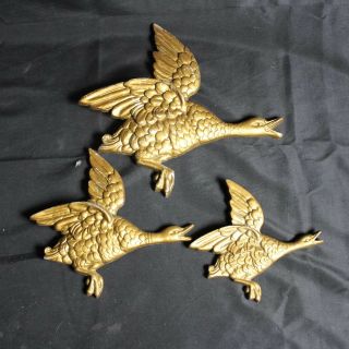 Vintage Brass Colored Flying Geese Wall Decor Mid Century Modern Steampunk