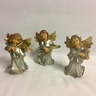 Vintage Set Of 3 Christmas Angels Silver Gold Plastic 3.  75” Made In Italy Euc