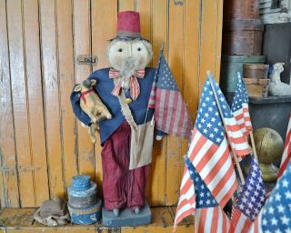 Large Patriotic Handmade Primitive Standing Uncle Sam Doll 31”