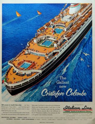 Vtg 1954 Italy Italian Line Ocean Liner Cruise Ship Advertisement Print Ad Art