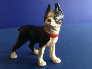Possible Hubley? Vtg/antique Cast Iron Boston Terrier Dog Red Collar Figurine 3 "