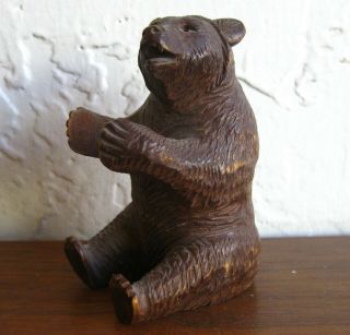 Antique Bavarian Black Forest Carved Wooden Bear Holder Vintage Desk Accessory
