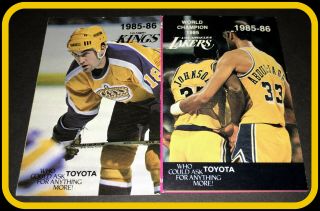 1985 - 86 Los Angeles Kings Lakers Pocket Schedule Kareem Abdul Jabbar & Magic Cv