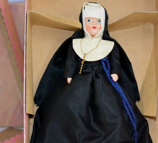 Rare Vintage Plastic Catholic Nun Doll In Traditional Habit With Box