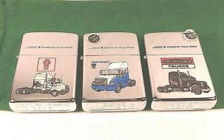 3 Collectible Zippo Truck Series Polished Chrome Zippo Lighters