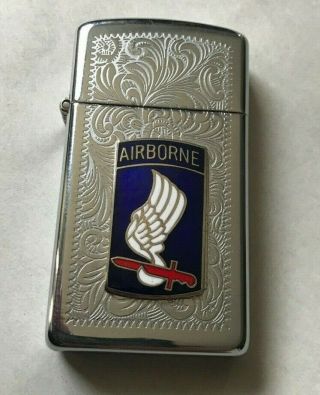 Vintage 1976 Zippo 173rd Airborne [paratrooper] Lighter W Chased Case -