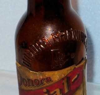 Antique Pre Prohibition DONORA BREWERY Crown Top Beer Bottle Orig Paper Label,  PA 3