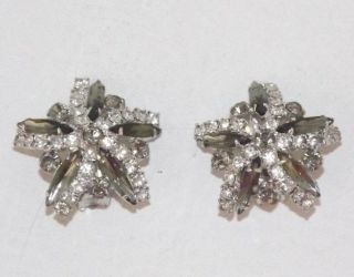 Vintage Gray And Clear Rhinestone Star Shaped Clip On Earrings