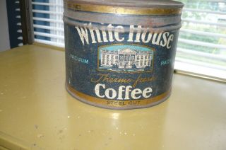 Vtg White House Coffee Tin Can Key Wind Steel Cut 1 Lb Vacuum