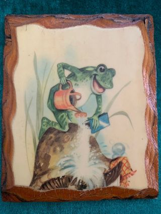 Vintage Frog And Mushroom Wood Wall Plaque
