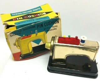 Vintage Sewing Machine Pin Cushion Tape Measure Thimble Made In Japan Box