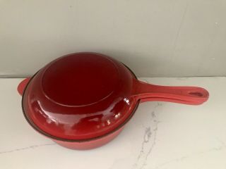 Vintage Le Creuset 22 Red Enamel Cast Iron 2 In 1 Saucepan W/ 8” Skillet Lid