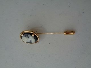 Vintage Napier Signed Gold Tone Black,  White Cameo Stick Pin [ 2
