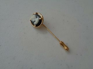 Vintage Napier Signed Gold Tone Black,  White Cameo Stick Pin [ 3