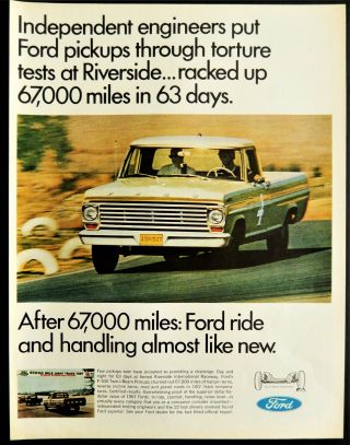 Vintage 1967 Ford F100 Pickup Truck Ad Retro Print Advertisement Art
