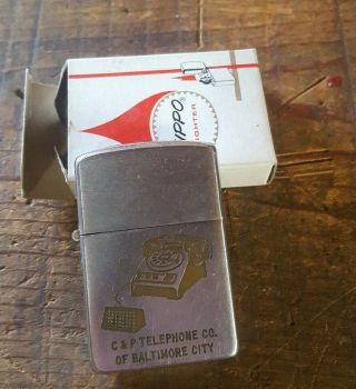 Vintage Zippo Lighter C & P Telephone Company Of Baltimore Md C1950 - 1957