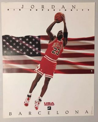 Michael Jordan Nike Poster 16x20 Barcelona Olympics Usa Dream Team 1992 Vintage