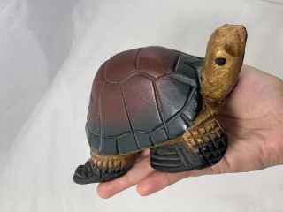 Vintage Small Hand - Carved Wooden Turtle,