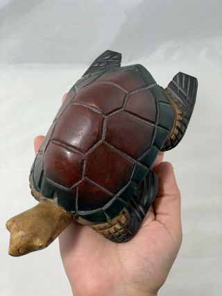 Vintage Small Hand - carved Wooden Turtle, 2