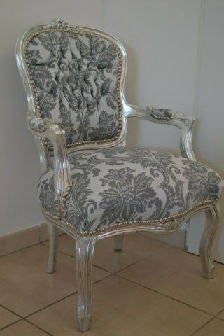 Louis Xv Arm Chair French Style Chair Vintage Furniture Grey And White Silver