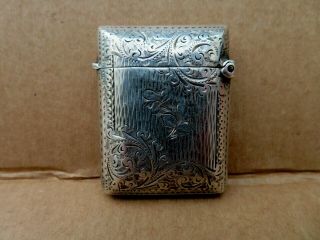 Solid Sterling Silver English Hallmarked Birmingham Date 1902 Vesta Case Safe