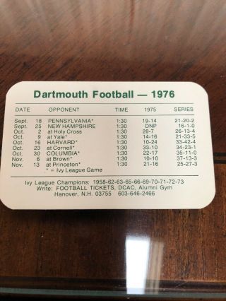 1976 Dartmouth Big Green College Football Pocket Schedule