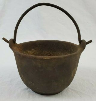 Vintage Cast Iron Kettle Cauldron Pot With Handle Marked 5
