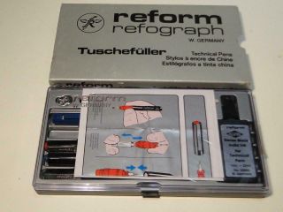 Vintage Alvin Reform Refograph Technical Pen Set 4 Sizes Ink W/case West Germany