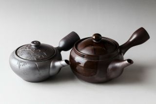 Japanese Tokoname Pottery Ware Kyusu Teapot Signed Pair 25415