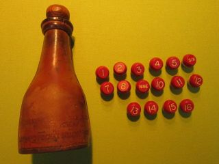 Antique Brunswick Balke Collender Co Leather Pill Tally Shaker Bottle W/ Peas