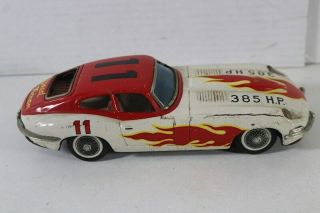 60s Jaguar Xk - E Speed Demon Tin Friction 8 " Toy Car Bandai Japan Vintage Flames