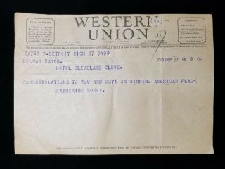 1940 World Series Western Union Telegram To Detroit Tigers From Actress Burke