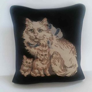 Vintage Cat Kittens Hand Stitched Needlepoint Pillow,  Retro,  Gift Idea