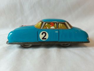 Vintage 1950 - 60s Technofix Tin Litho Wind Up Blue Race Car No Key West Germany