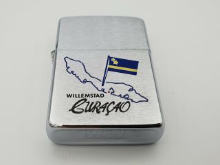 Vintage 1986 Zippo Lighter Curacao Map Willemstad Flag Very Cool Graphics