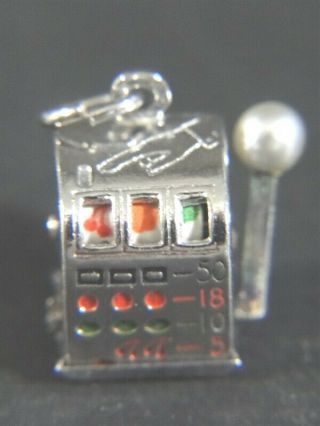Vintage Slot Machine One Arm Bandit Sterling Silver Mechanical Movable Charm