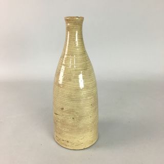 Japanese Ceramic Sake Bottle Vtg Pottery Tokkuri Brown Thin Stripe Ts189