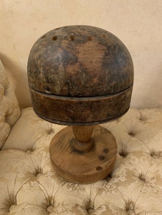 Rare Antique Vintage Wooden Milliners Hat Block & Stand,  Shop Display,  Patina