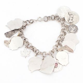 Vtg Sterling Silver - Engraved Silhouette Heart Charm 7.  25 " Bracelet - 50.  5g