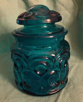Vintage Le Smith Moon And Stars Small Blue Glass Tea Canister Apothecary