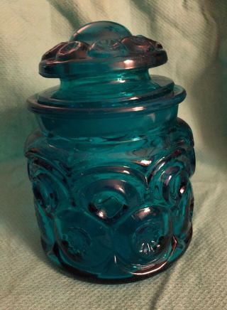 Vintage LE Smith Moon and Stars Small Blue Glass TEA Canister Apothecary 2